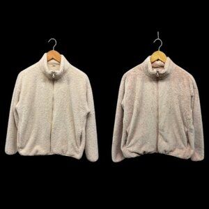 Uniqlo Women’s Sherpa Fleece Jacket Lot 2 Beige Pink Full Zip Soft Warm Size L